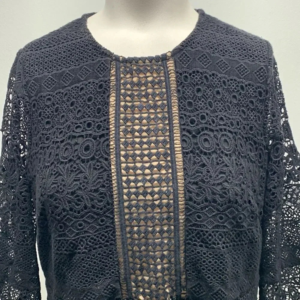 Shoshanna Gabby Dress Mini Mosaic Lace Semi Sheer See Thru Black Nude Size 8 - Picture 4 of 12